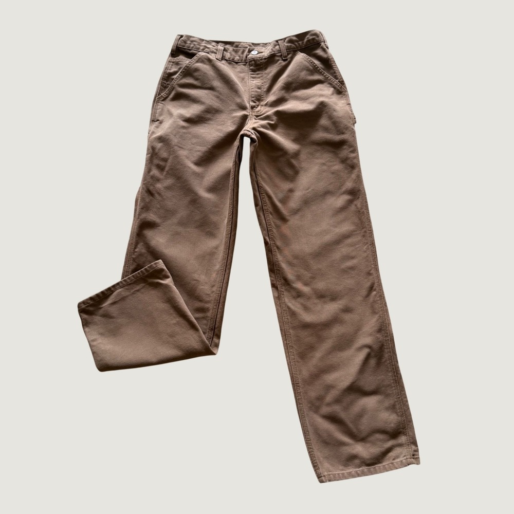 Carhartt Mens Brown Duck Canvas Carpenter Pants Workwear Straight Leg 30x30